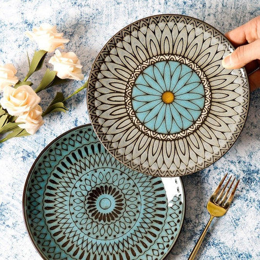 Ceramic Plate Flat Plate Creative Dish Plate Japanese Vintage Tableware - Hearth & Lume