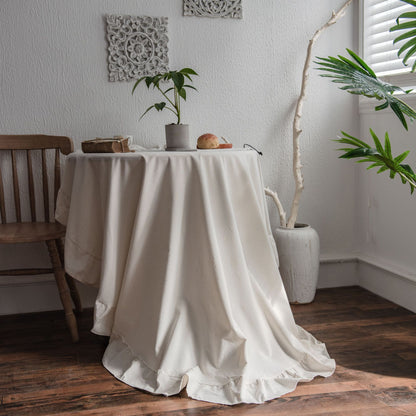 Ruffled Polyester Linen Plain Round Table Tablecloth - Hearth & Lume
