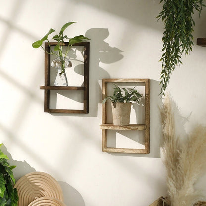 Paulownia Wooden Door Frame - shaped Wall - mounted Flower Pot Storage Rack - Hearth & Lume