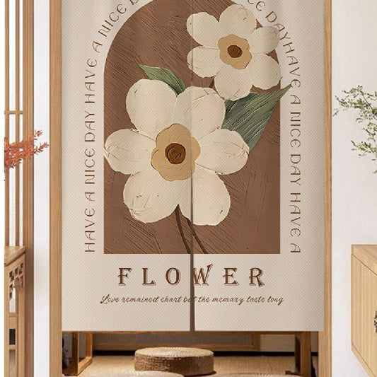 Cream Flowers Simple Door Curtain Bathroom Windshield - Hearth & Lume