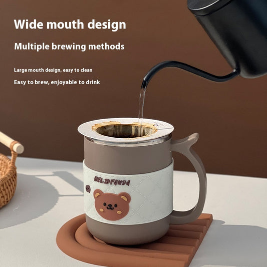 304 Mug With Cover With Spoon Double-layer Coffee Cup