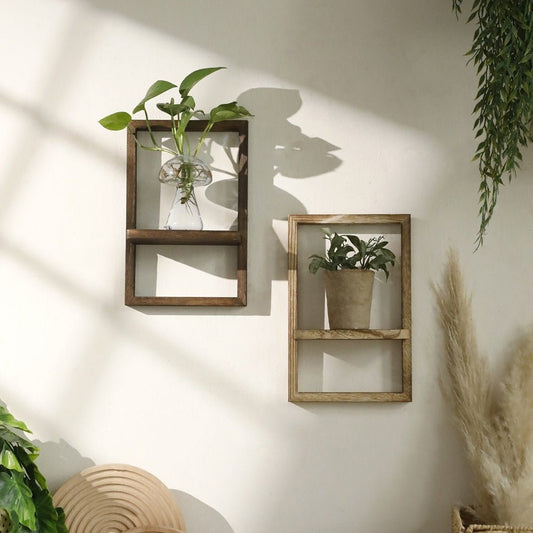 Paulownia Wooden Door Frame - shaped Wall - mounted Flower Pot Storage Rack - Hearth & Lume