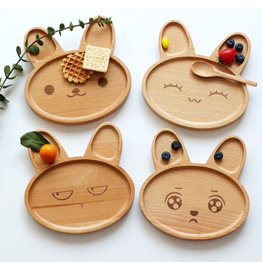 Cute wooden cartoon rabbit face dinner plate - Hearth & Lume