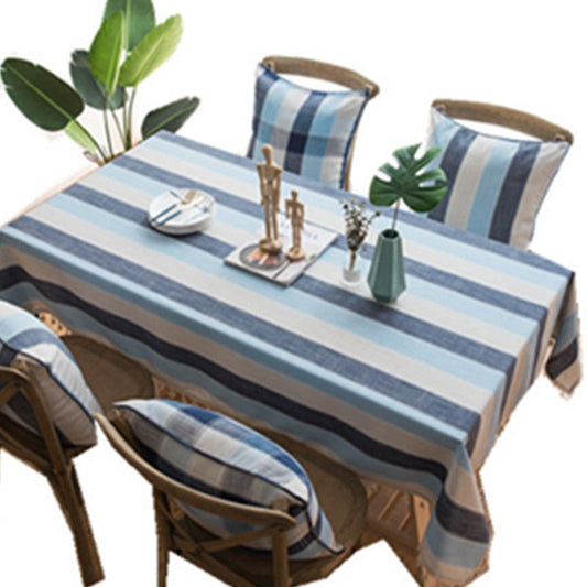 Waterproof Tablecloth Mediterranean Style Blue Striped Tassel Table Cloth - Hearth & Lume