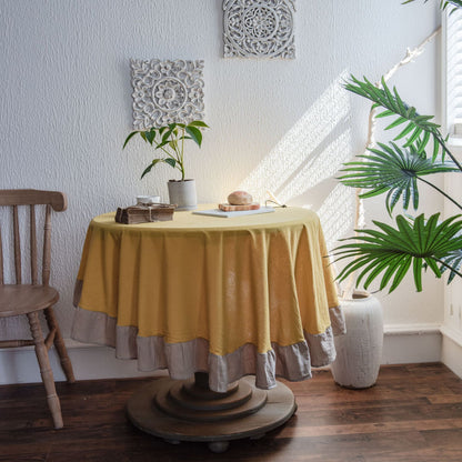 Ruffled Polyester Linen Plain Round Table Tablecloth - Hearth & Lume
