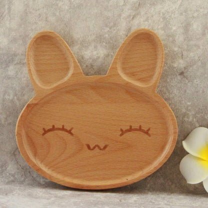 Cute wooden cartoon rabbit face dinner plate - Hearth & Lume