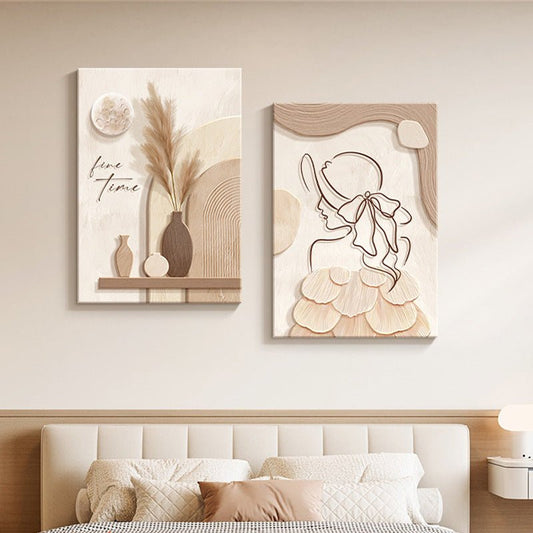 Decorative Painting Cream Style Abstract Line Character Mural - Hearth & Lume