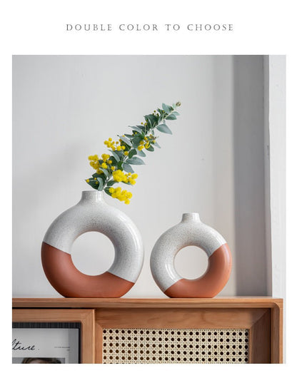 Laterite Half Glazed Round Ceramic Vase Office Desktop Soft Board Room Window - Hearth & Lume