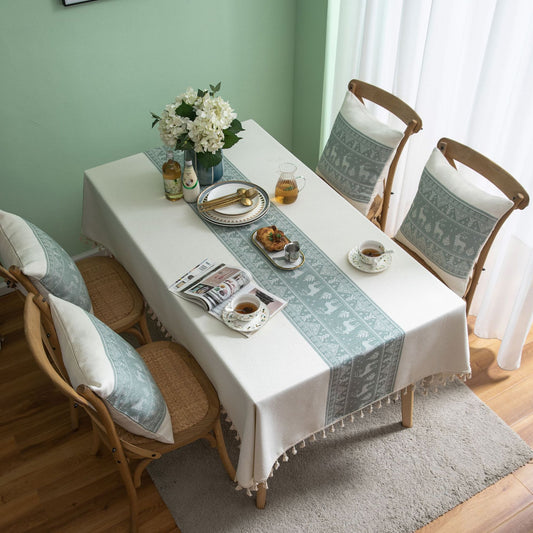 Table Cloth Cotton Christmas Deer Green - Hearth & Lume