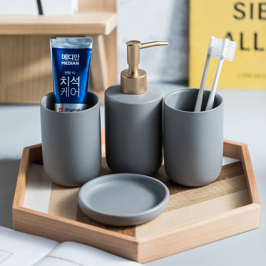 Solid Color Ceramic Bathroom Four - piece Set - Hearth & Lume
