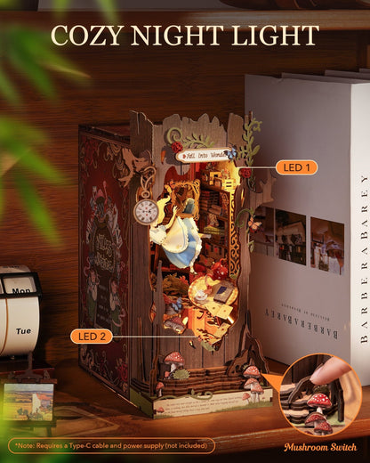 ROBOTIME DIY Book Nook Kit - 3D Miniature House Diorama With LED Light - Hearth & Lume