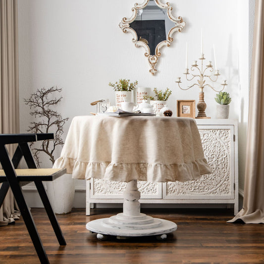 Ruffled Polyester Linen Plain Round Table Tablecloth - Hearth & Lume