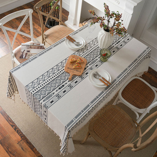 Geometric Black Tassel Rectangular Waterproof Table Cloth - Hearth & Lume