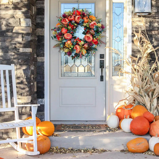 New Autumn Peony Halloween Pumpkin Wreath Home Decor - Hearth & Lume