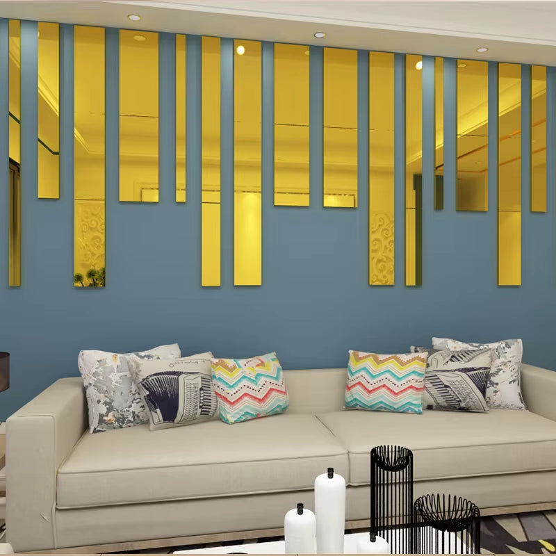 10Pcs Mirror Strips 3D Wall Stickers for Living Room Self Adhesive Acrylic Wall Stickers Room Decoration Waist Line Home Decor