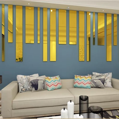 10Pcs Mirror Strips 3D Wall Stickers for Living Room Self Adhesive Acrylic Wall Stickers Room Decoration Waist Line Home Decor