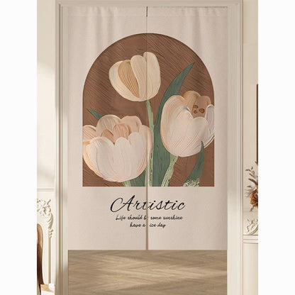 Cream Flowers Simple Door Curtain Bathroom Windshield - Hearth & Lume