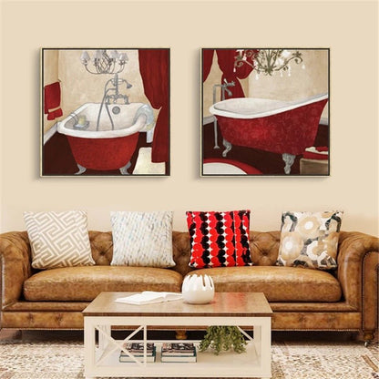 Modern Retro Bathroom Canvas Painting Mural Poster Wall - Hearth & Lume