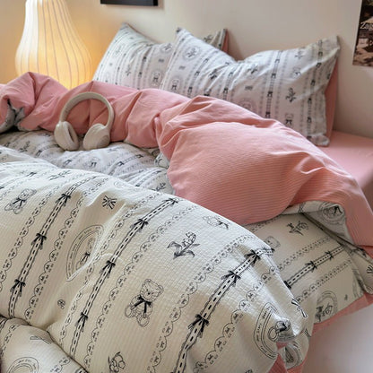 Chemical Fiber Washed Brushed Three - piece Bedding Set - Hearth & Lume