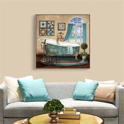 Modern Retro Bathroom Canvas Painting Mural Poster Wall - Hearth & Lume