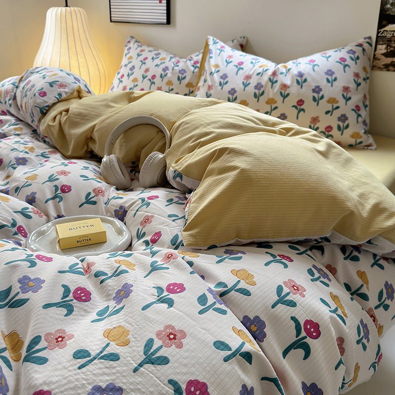 Chemical Fiber Washed Brushed Three - piece Bedding Set - Hearth & Lume