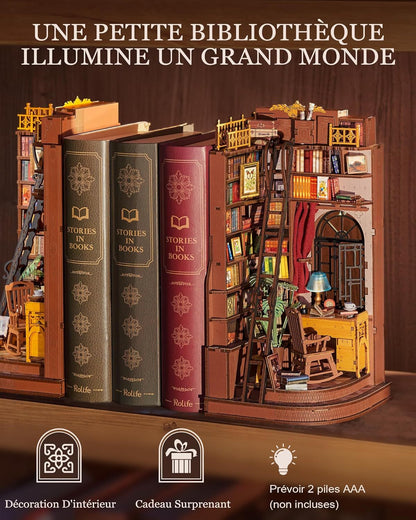Rolife DIY Book Nook Kit - 3D Wooden Miniature Study Room With LED Lights - Hearth & Lume