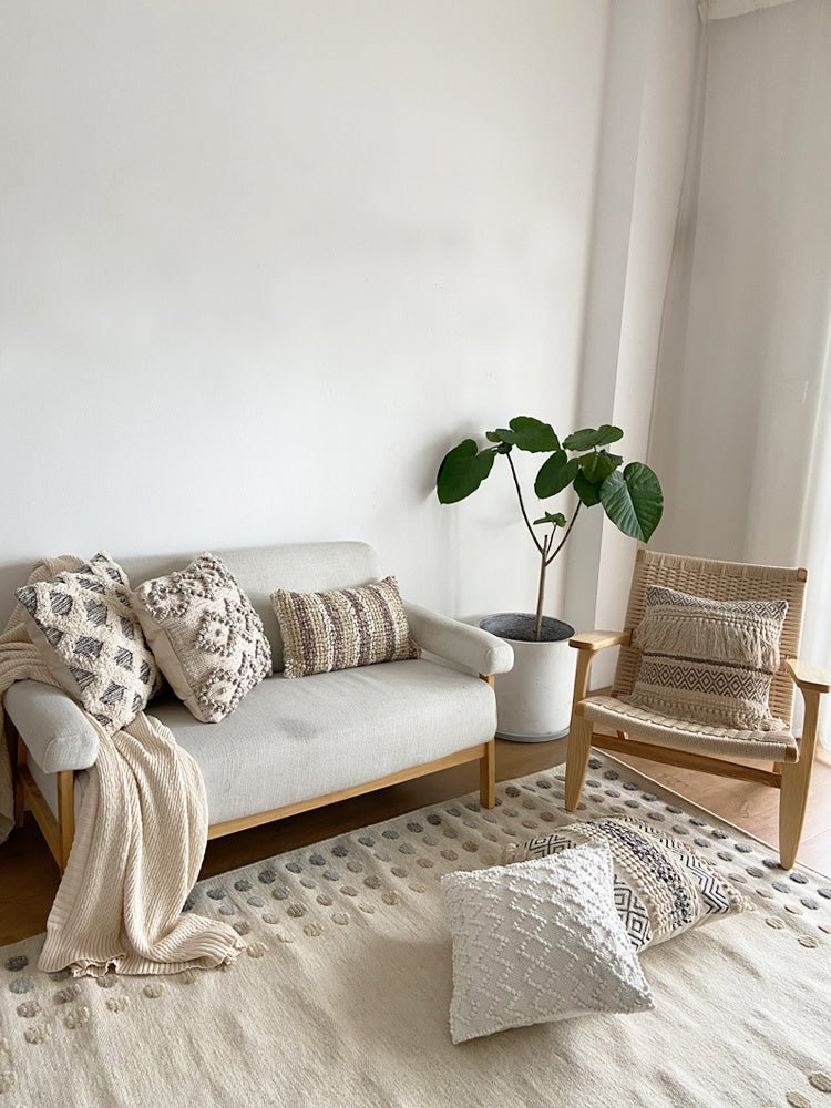 Handwoven Throw Pillow Cover With Tassel Beige Retro - Hearth & Lume