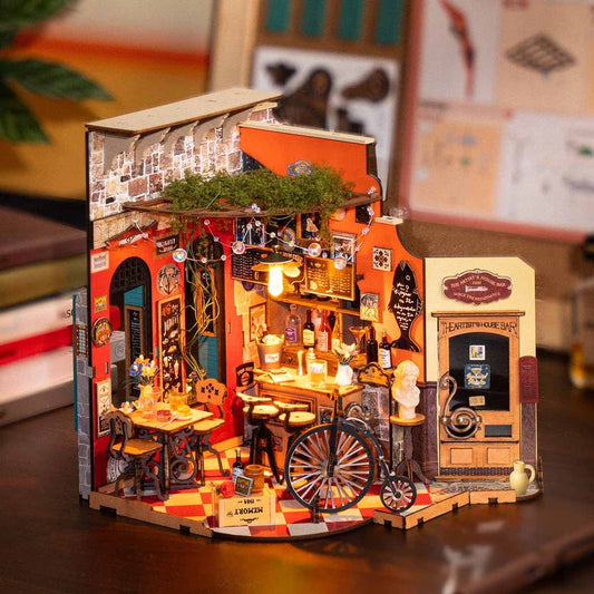 Rolife DIY Mini Bar Dollhouse Kit - 3D Puzzle Cheers Pub & Book Nook - Hearth & Lume