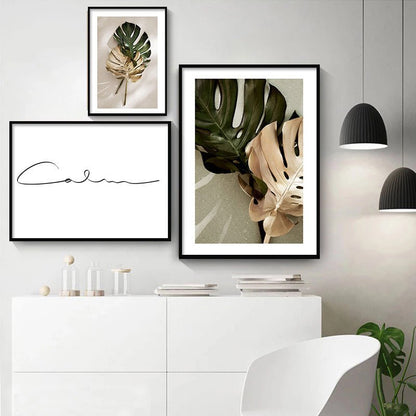 Green And Gold Leaves Nature Poster And Living Room Decor Printed Wall - Hearth & Lume