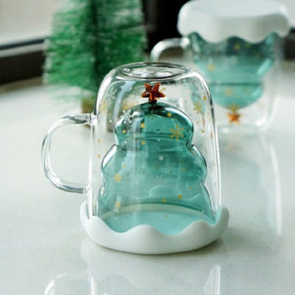 Double Heat Resistant Glass Coffee Cup Christmas Tree With Handle And Lid - Hearth & Lume