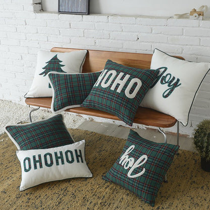 Polyester - cotton Canvas Christmas Green Plaid Pillow Cover - Hearth & Lume