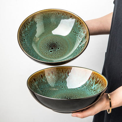 Vintage Green Ceramic 8 - inch Bowl Household Noodle Bowl - Hearth & Lume