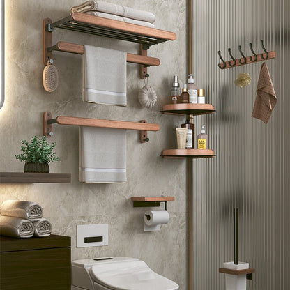 Solid Wood Towel Rack Perforation - free Bathroom Shelving - Hearth & Lume