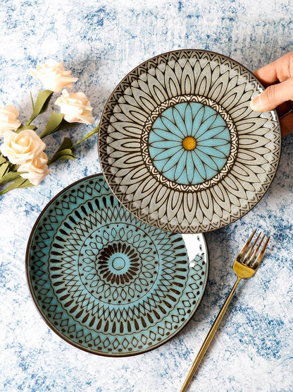 Ceramic Plate Flat Plate Creative Dish Plate Japanese Vintage Tableware - Hearth & Lume