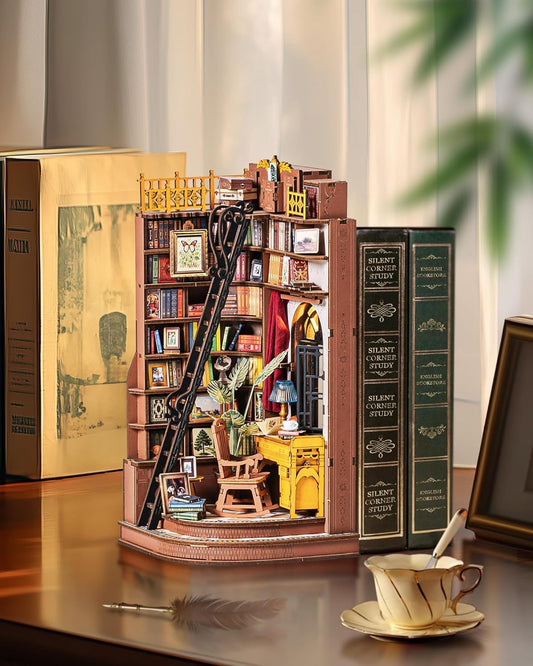 Rolife DIY Book Nook Kit - 3D Wooden Miniature Study Room With LED Lights - Hearth & Lume