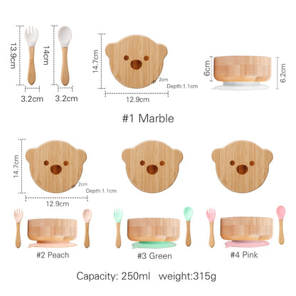 Baby Bamboo Wood Complementary Food Bowl Bear Bowl Baby Training Eating Sucker Bowl - Hearth & Lume