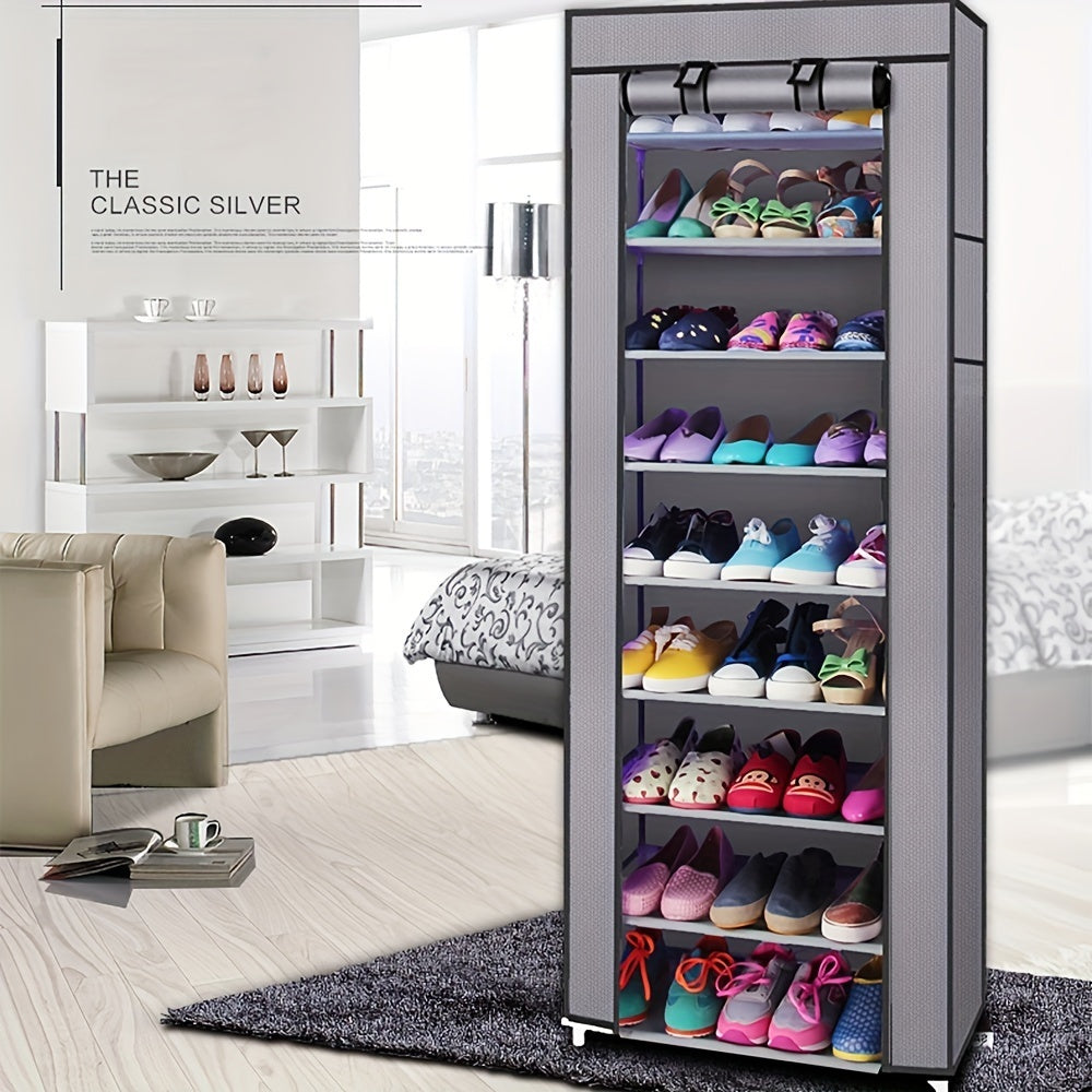 1 Set Of 10-layer Shoe Cabinet With Dust Cover, Easy To Assemble, Portable Shoe Cabinet, Suitable For Various Scenarios Such As Entrance, Storage Shelves, Etc