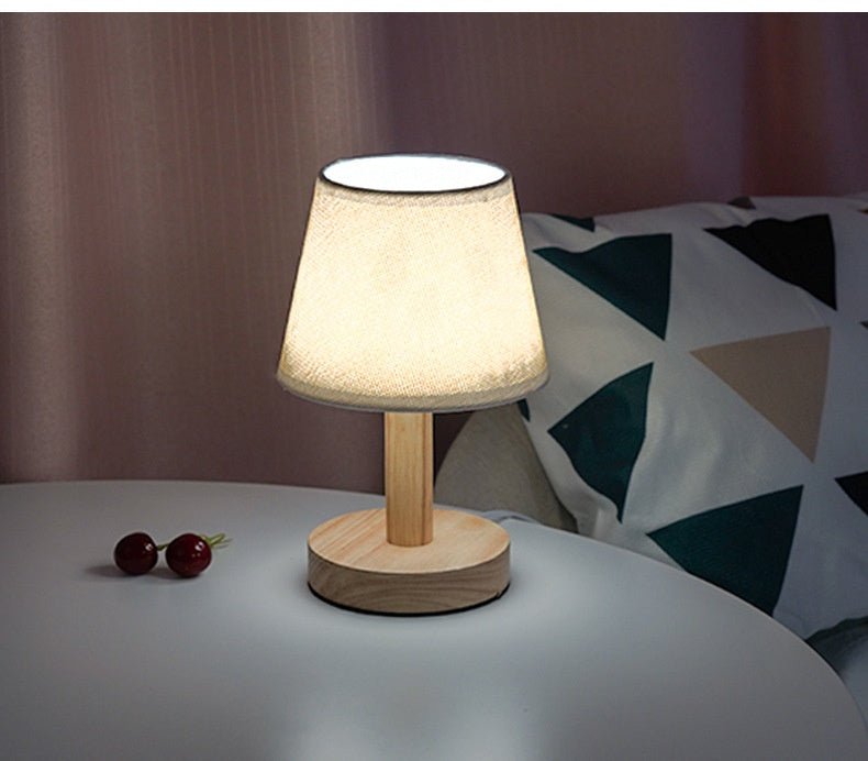 Creative Solid Wood Fabric Usb Bedroom Bedside Lamp - Hearth & Lume