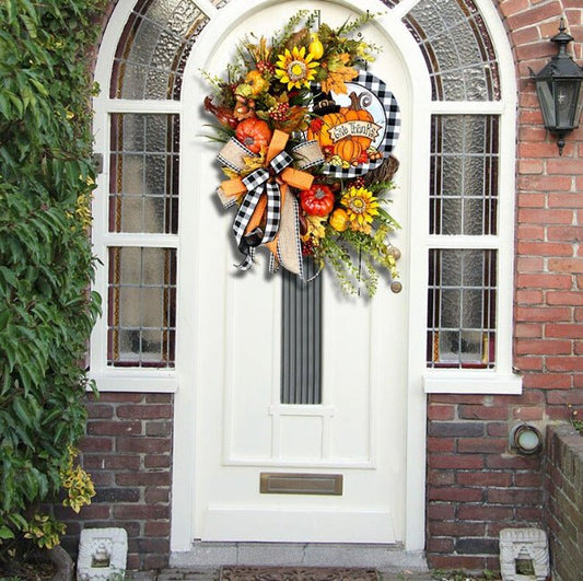 Wooden Sign Decoration Thanksgiving Sunflower Autumn Pumpkin Wreath - Hearth & Lume
