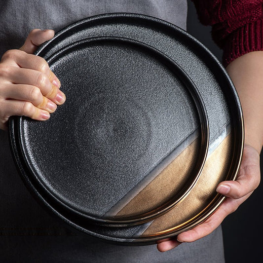 Creative Black Gold Ceramic Plate Household Dishes - Hearth & Lume