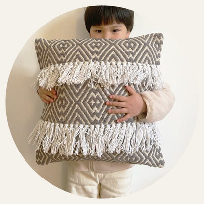 Handwoven Throw Pillow Cover With Tassel Beige Retro - Hearth & Lume