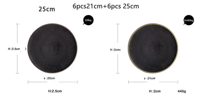 Black Crystal Large Plate Ceramic Plate Home Dessert Plate Round Flat Plate - Hearth & Lume