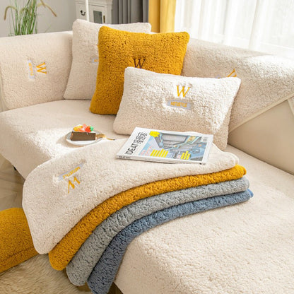 Thickened Fleece Non - slip Lambswool Sofa Cushion - Hearth & Lume
